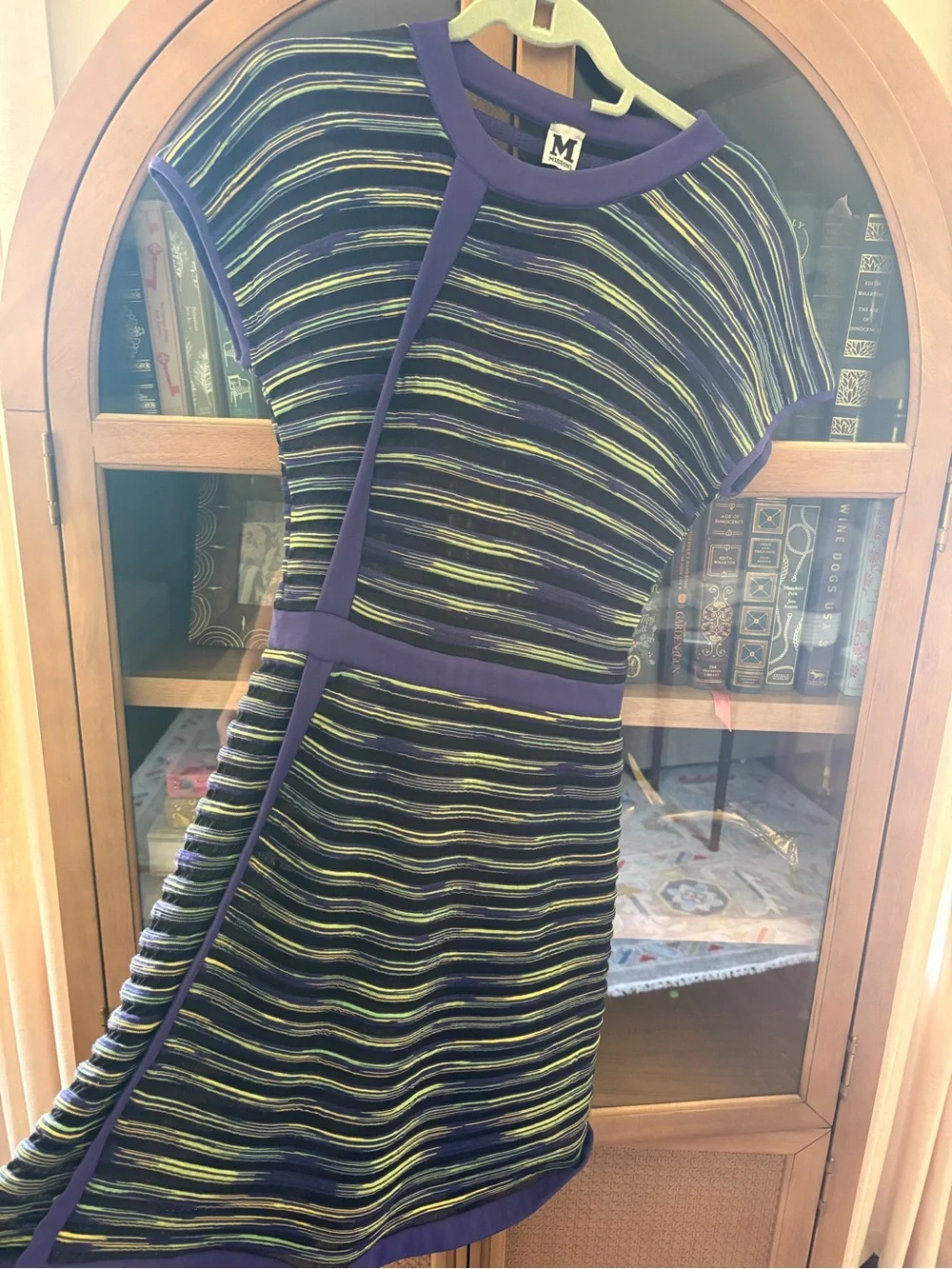 M by Missoni Striped Knit Mini Dress in Black with Multicolor Accents size M